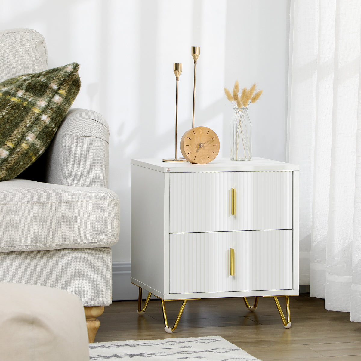 Modern Nightstand - White 2-Drawer Bedside Table 16"-Home Furnishings > Bedroom Furniture > Bedside Tables-DECOROLALA