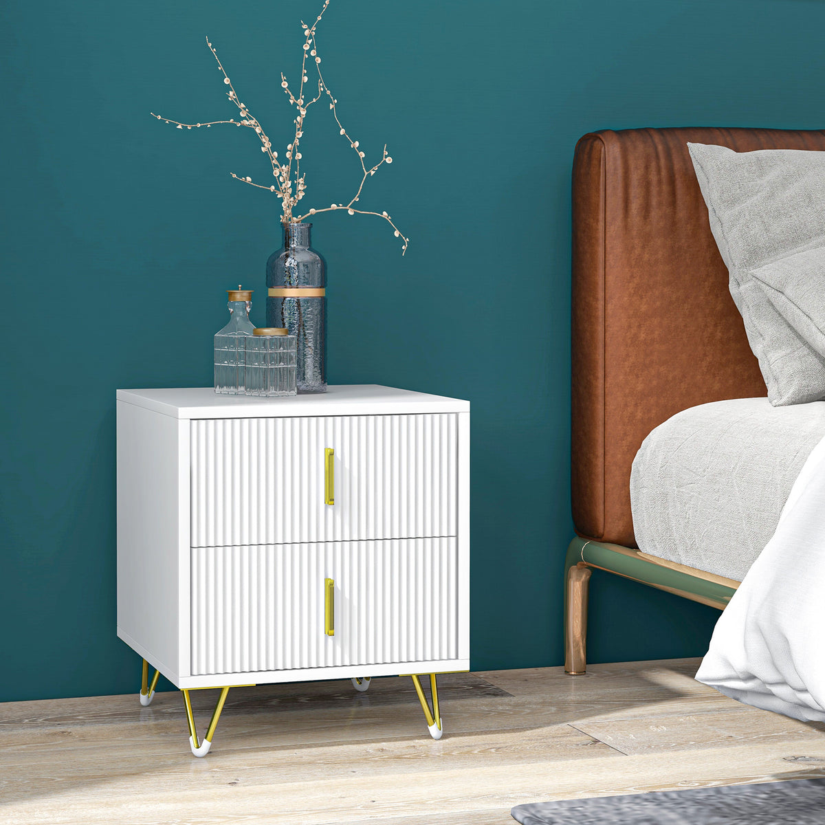 Modern Nightstand - White 2-Drawer Bedside Table 16"-Home Furnishings > Bedroom Furniture > Bedside Tables-DECOROLALA