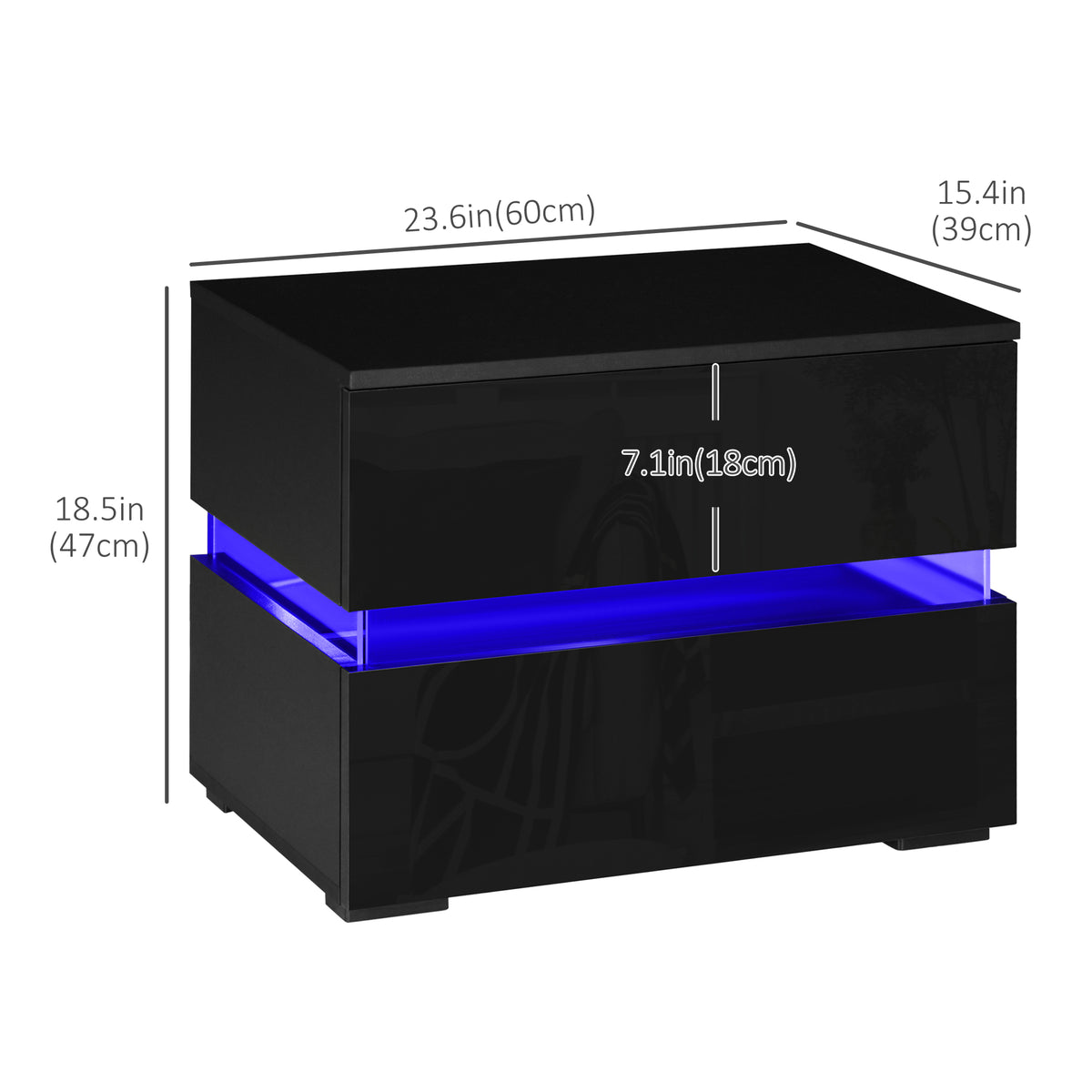 Modern Nightstand with 2 Drawers and RGB LED Lights - Black-Home Furnishings > Bedroom Furniture > Bedside Tables-DECOROLALA