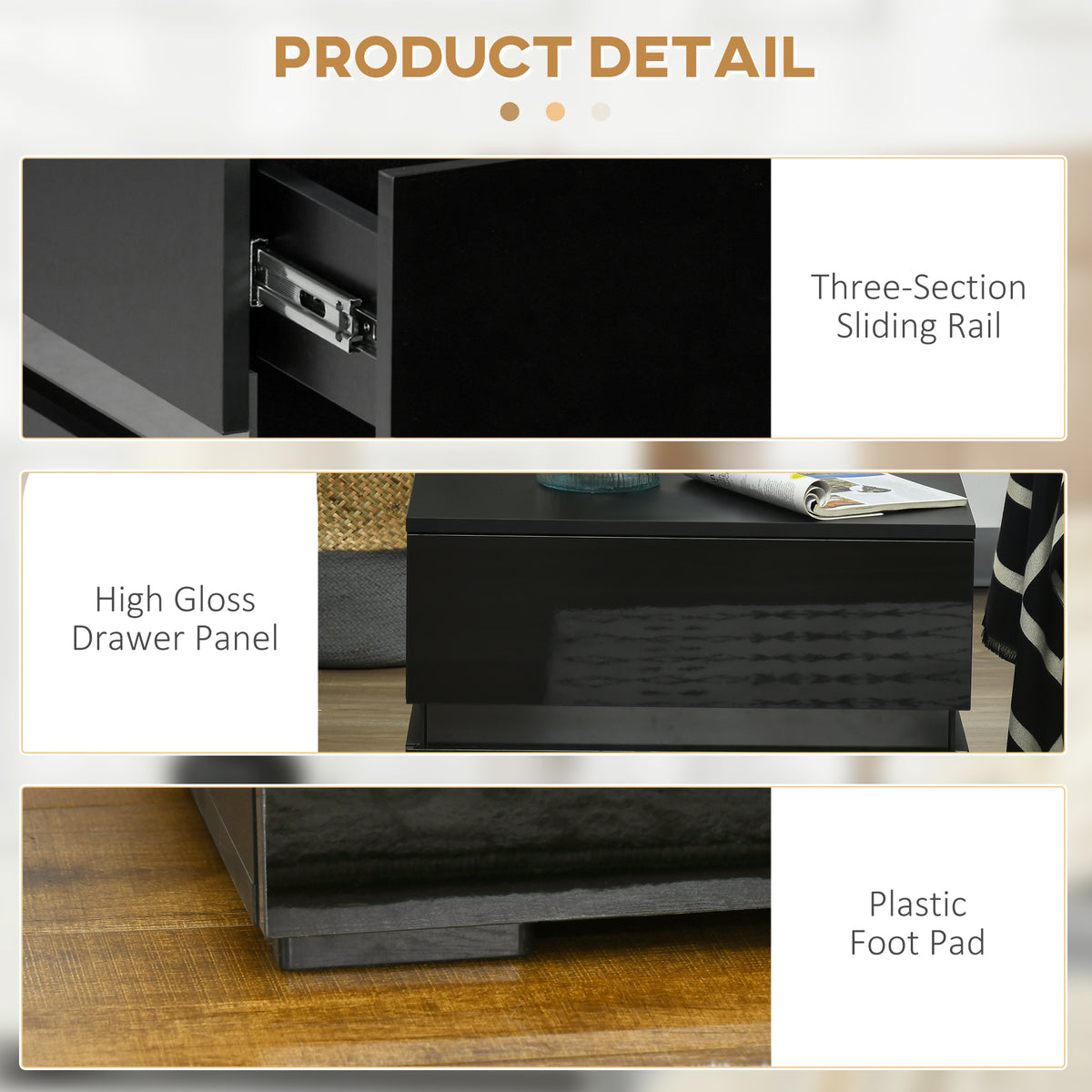 Modern Nightstand with 2 Drawers and RGB LED Lights - Black-Home Furnishings > Bedroom Furniture > Bedside Tables-DECOROLALA