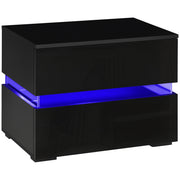 Modern Nightstand with 2 Drawers and RGB LED Lights - Black-Home Furnishings > Bedroom Furniture > Bedside Tables-DECOROLALA