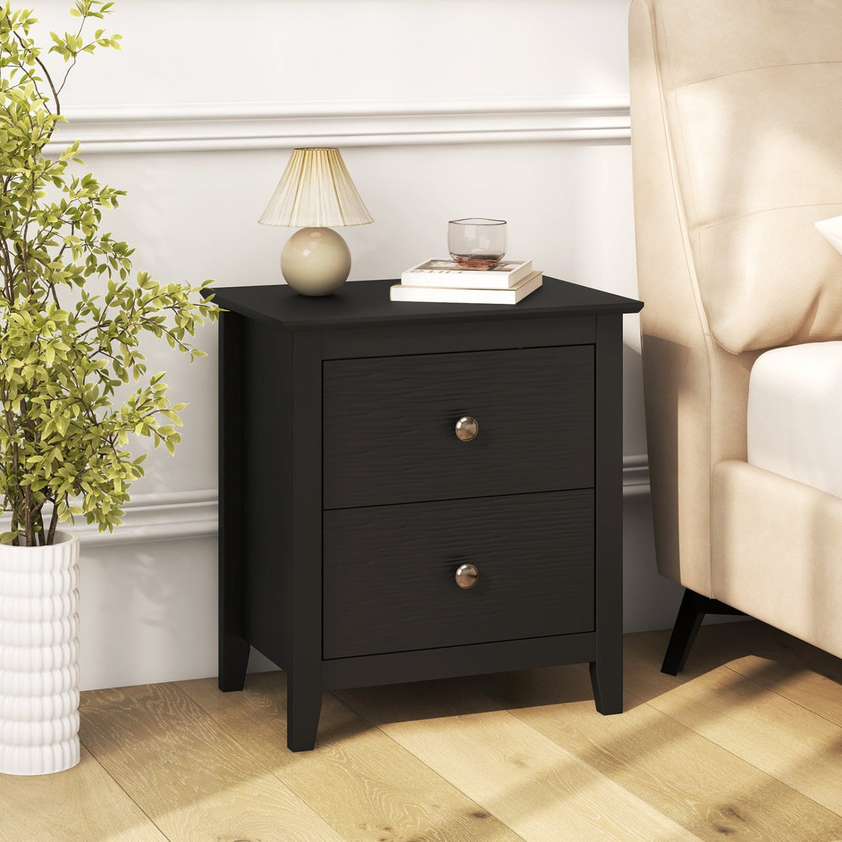 Modern Nightstand with 2 Drawers for Small Spaces-Black-Nightstands-DECOROLALA