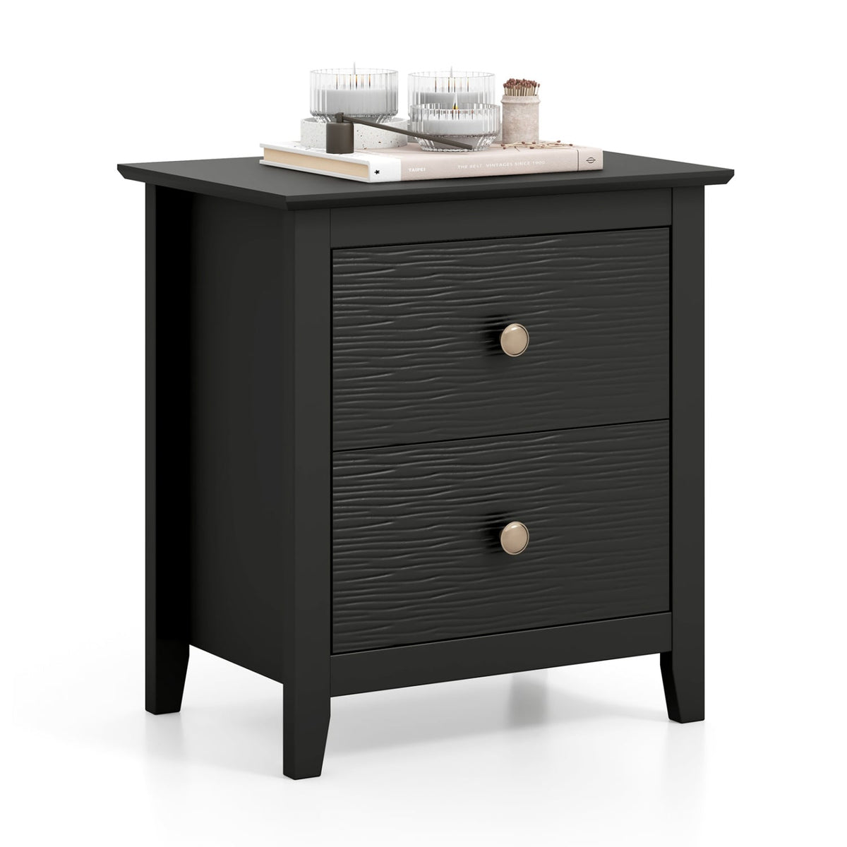 Modern Nightstand with 2 Drawers for Small Spaces-Black-Nightstands-DECOROLALA