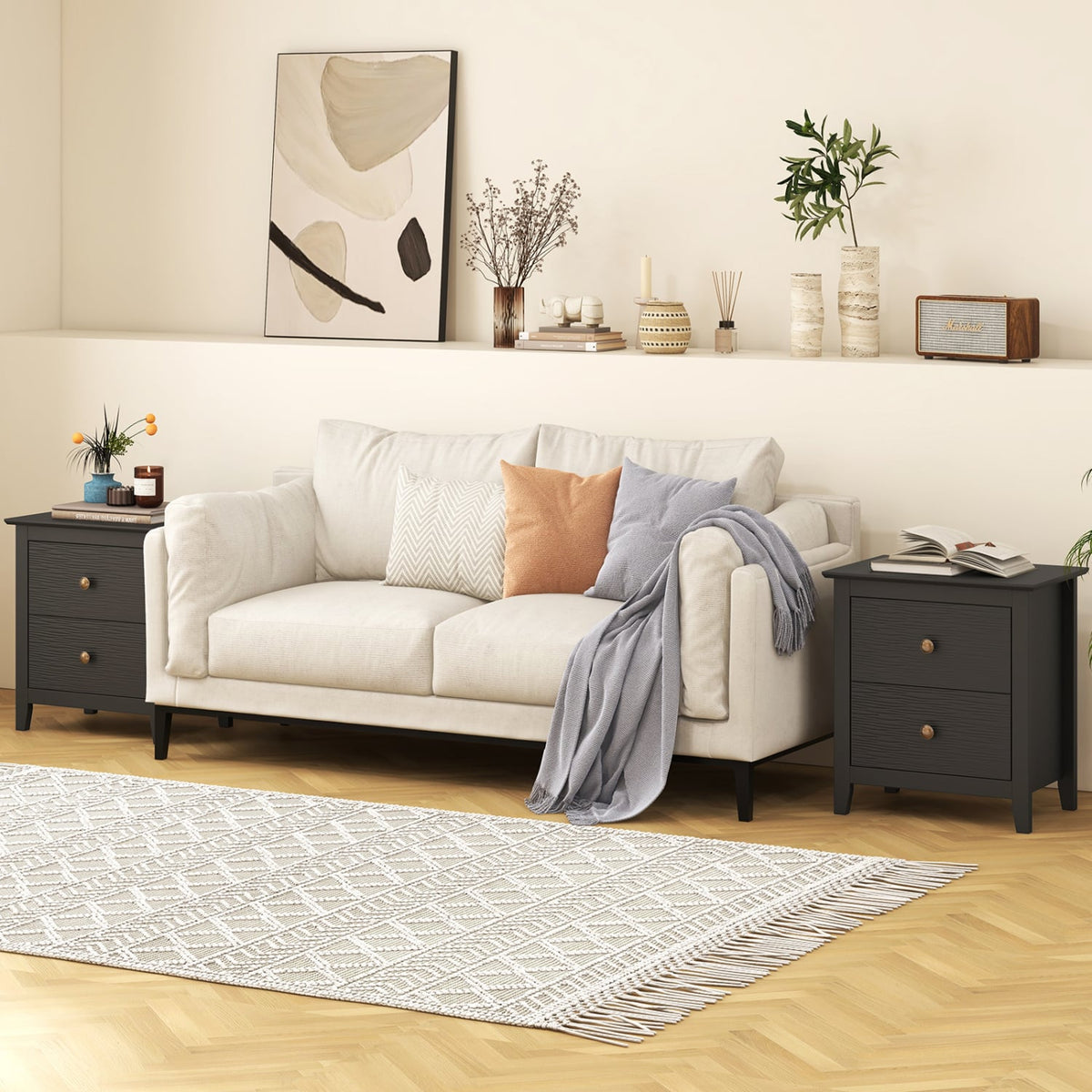 Modern Nightstand with 2 Drawers for Small Spaces-Black-Nightstands-DECOROLALA