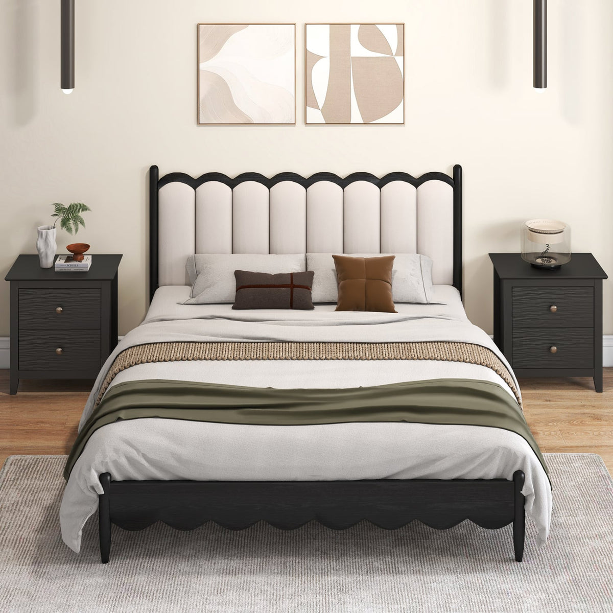 Modern Nightstand with 2 Drawers for Small Spaces-Black-Nightstands-DECOROLALA