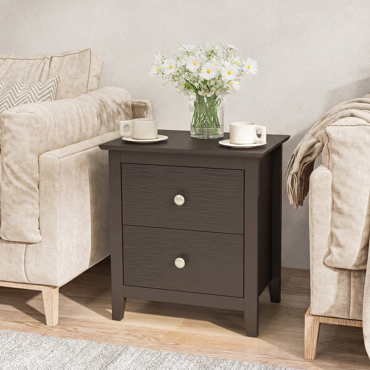 Modern Nightstand with 2 Drawers for Small Spaces-Brown-Nightstands-DECOROLALA