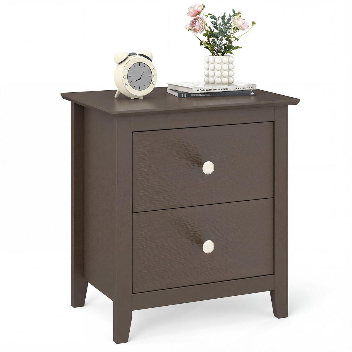 Modern Nightstand with 2 Drawers for Small Spaces-Brown-Nightstands-DECOROLALA