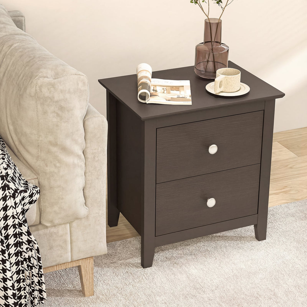 Modern Nightstand with 2 Drawers for Small Spaces-Brown-Nightstands-DECOROLALA
