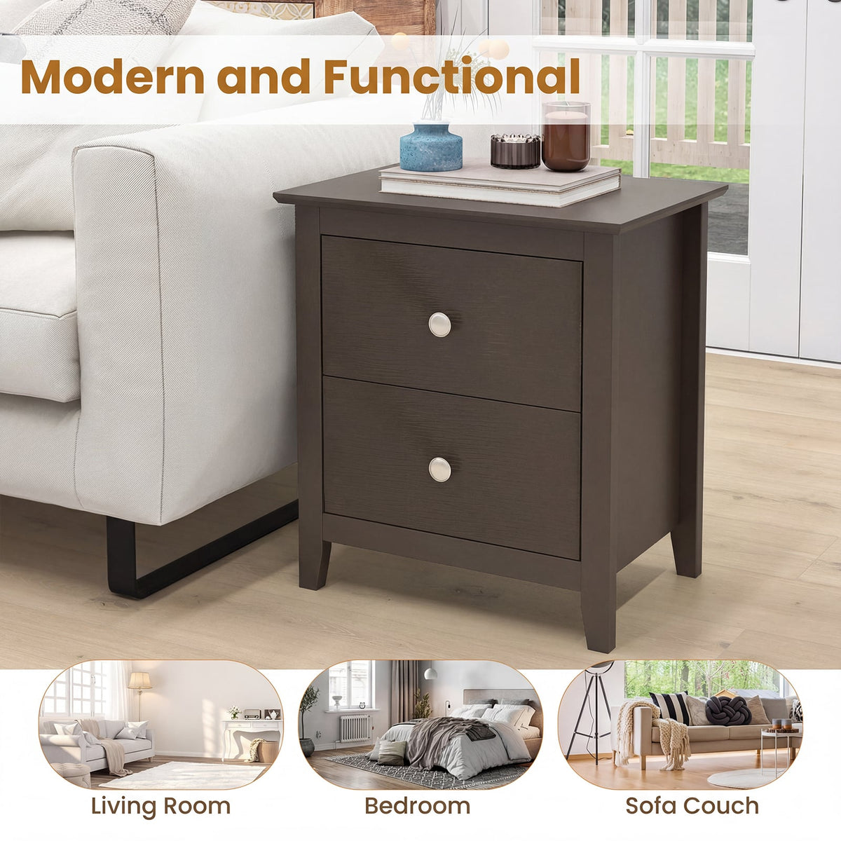 Modern Nightstand with 2 Drawers for Small Spaces-Brown-Nightstands-DECOROLALA