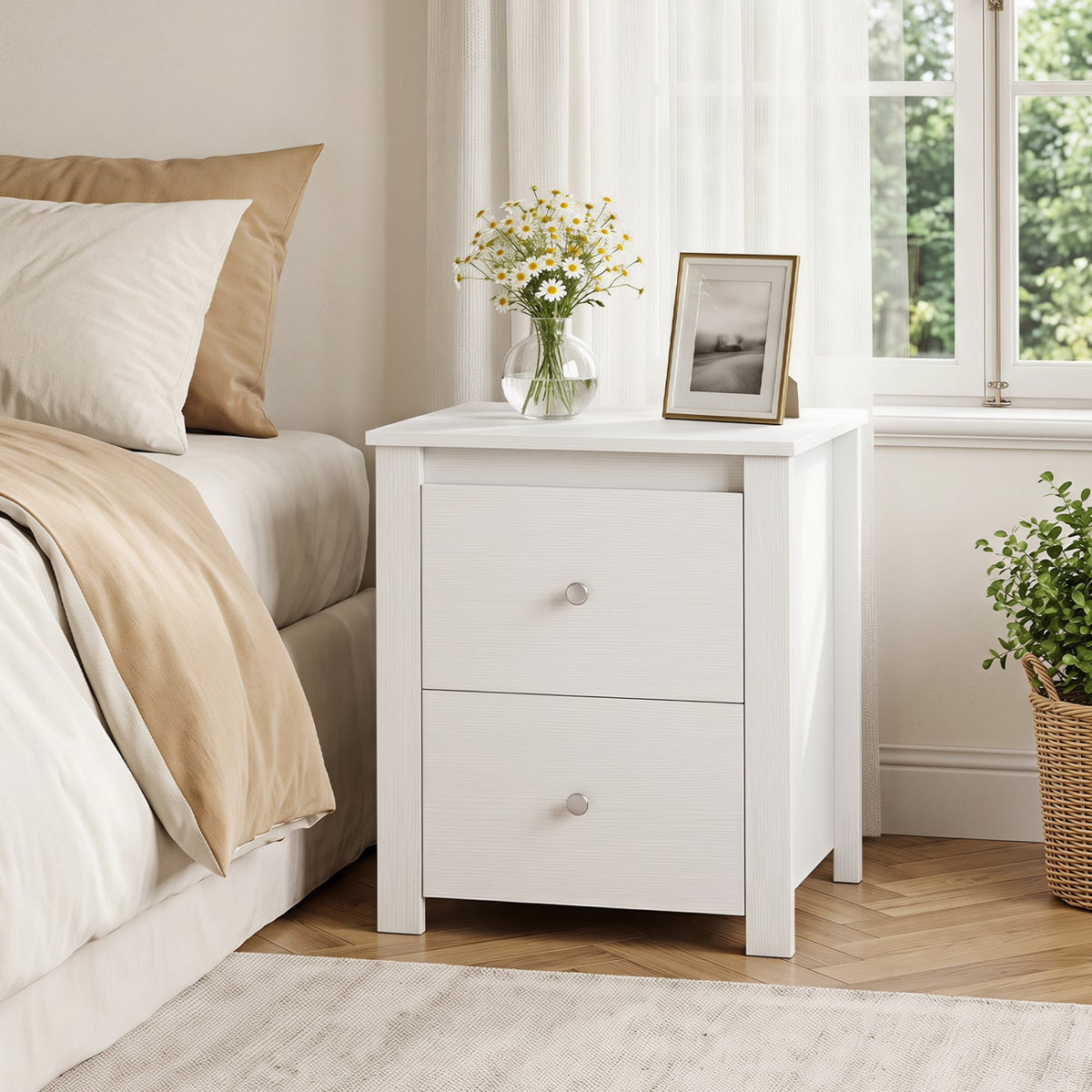 Modern Nightstand with 2 Drawers for Small Spaces-White-Nightstands-DECOROLALA