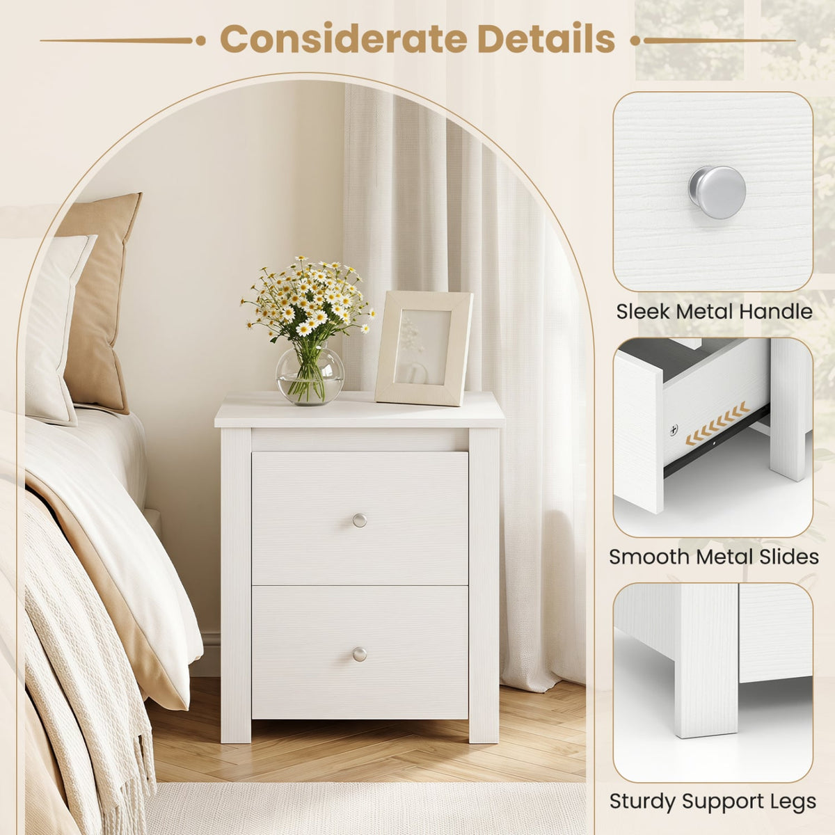 Modern Nightstand with 2 Drawers for Small Spaces-White-Nightstands-DECOROLALA