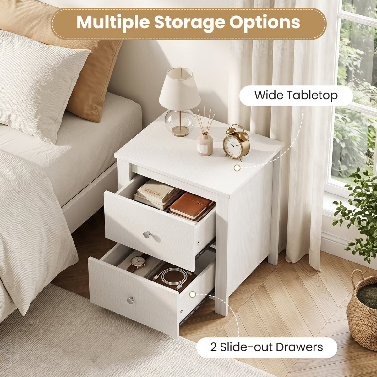 Modern Nightstand with 2 Drawers for Small Spaces-White-Nightstands-DECOROLALA