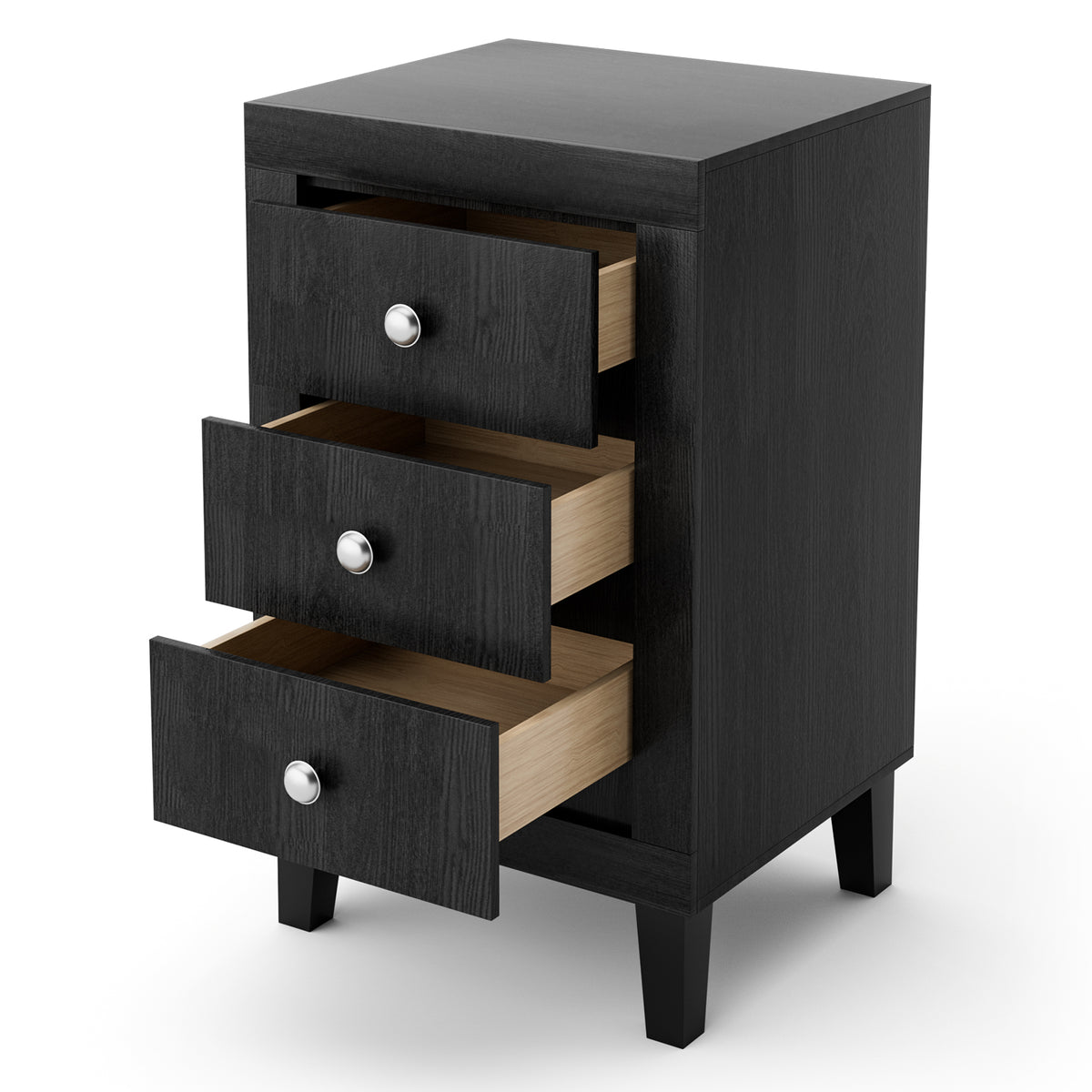 Modern Nightstand with 3 Drawers for Bedroom Living Room-Black-Nightstands-DECOROLALA