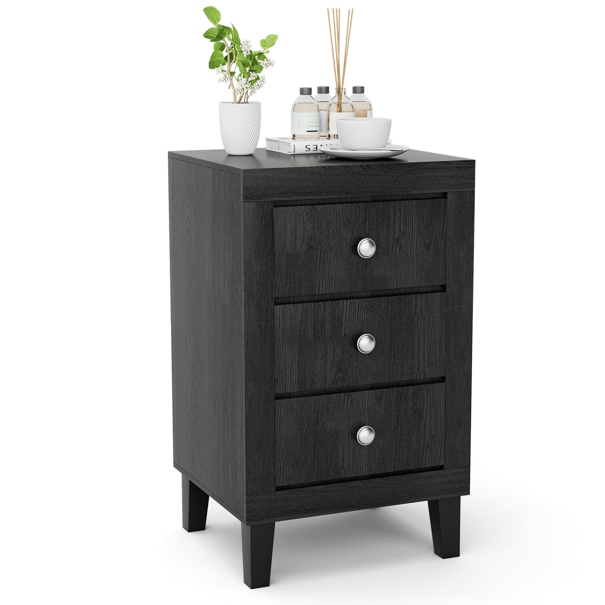 Modern Nightstand with 3 Drawers for Bedroom Living Room-Black-Nightstands-DECOROLALA