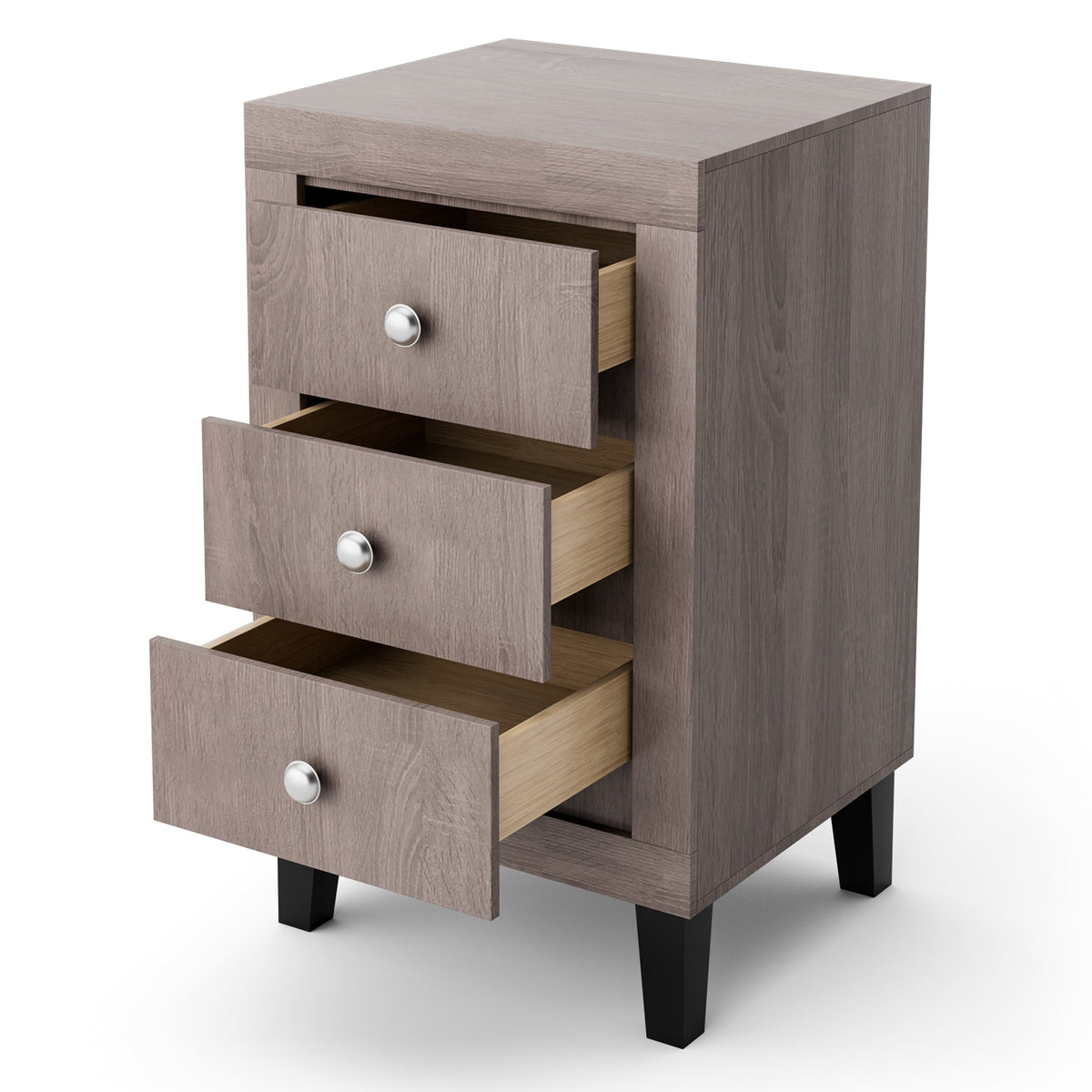 Modern Nightstand with 3 Drawers for Bedroom Living Room-Gray-Nightstands-DECOROLALA