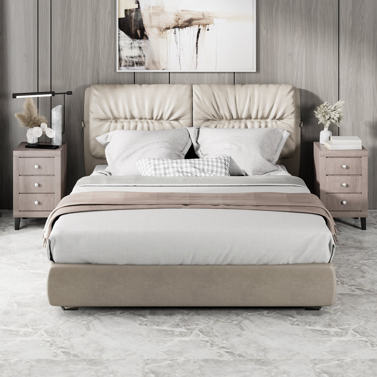 Modern Nightstand with 3 Drawers for Bedroom Living Room-Gray-Nightstands-DECOROLALA