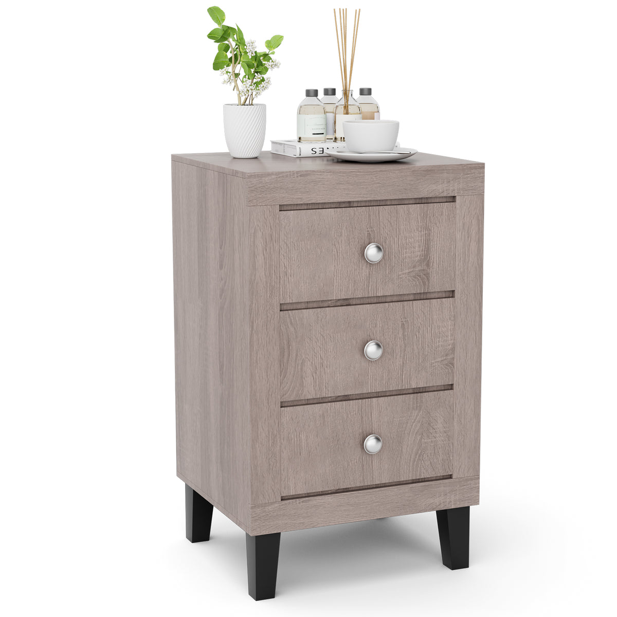 Modern Nightstand with 3 Drawers for Bedroom Living Room-Gray-Nightstands-DECOROLALA