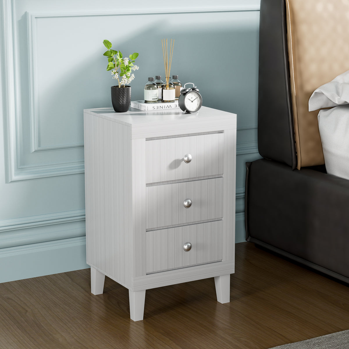 Modern Nightstand with 3 Drawers for Bedroom Living Room-White-Nightstands-DECOROLALA