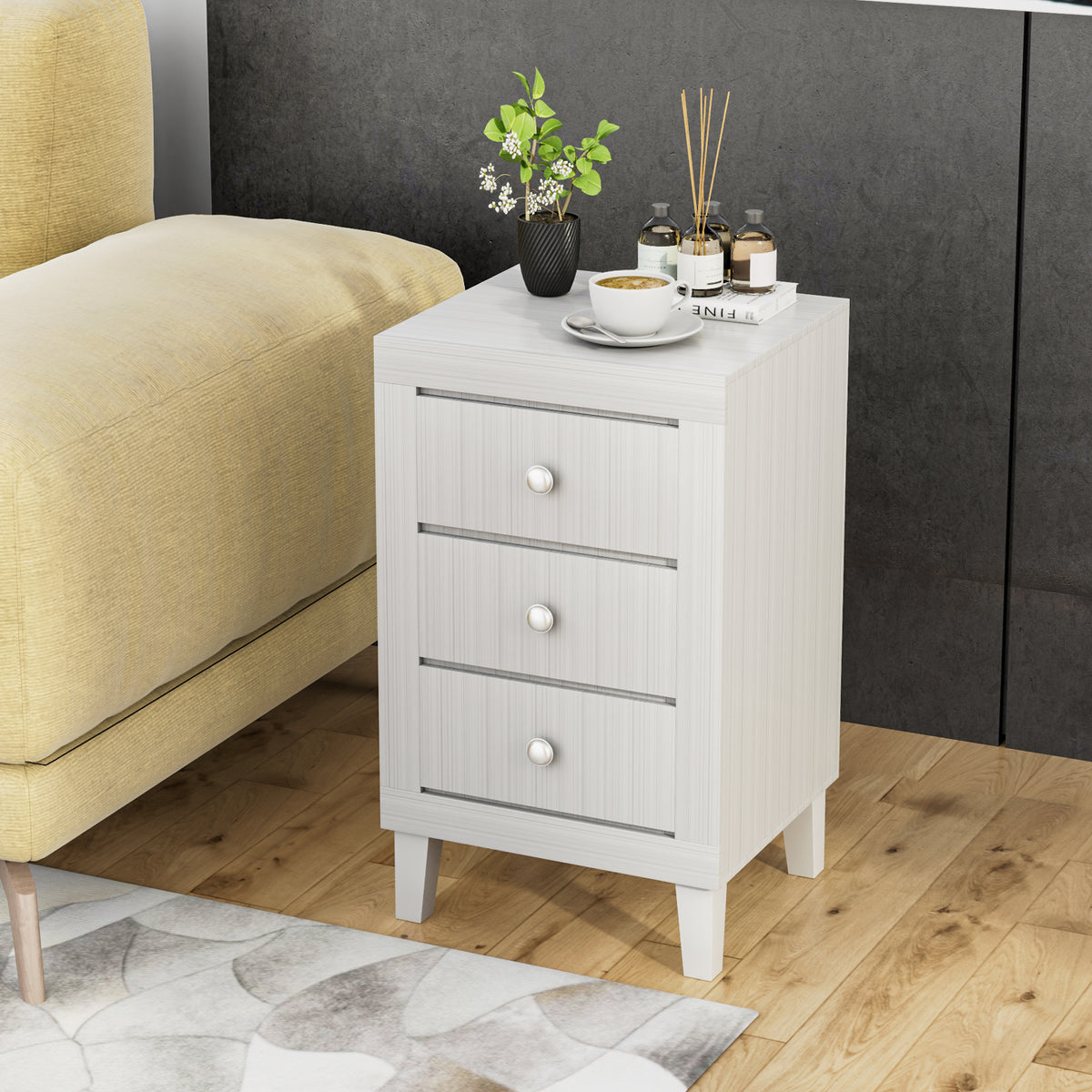 Modern Nightstand with 3 Drawers for Bedroom Living Room-White-Nightstands-DECOROLALA