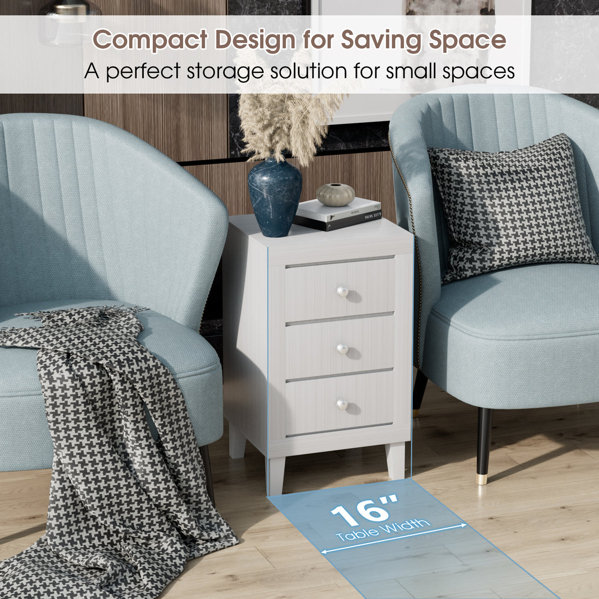 Modern Nightstand with 3 Drawers for Bedroom Living Room-White-Nightstands-DECOROLALA