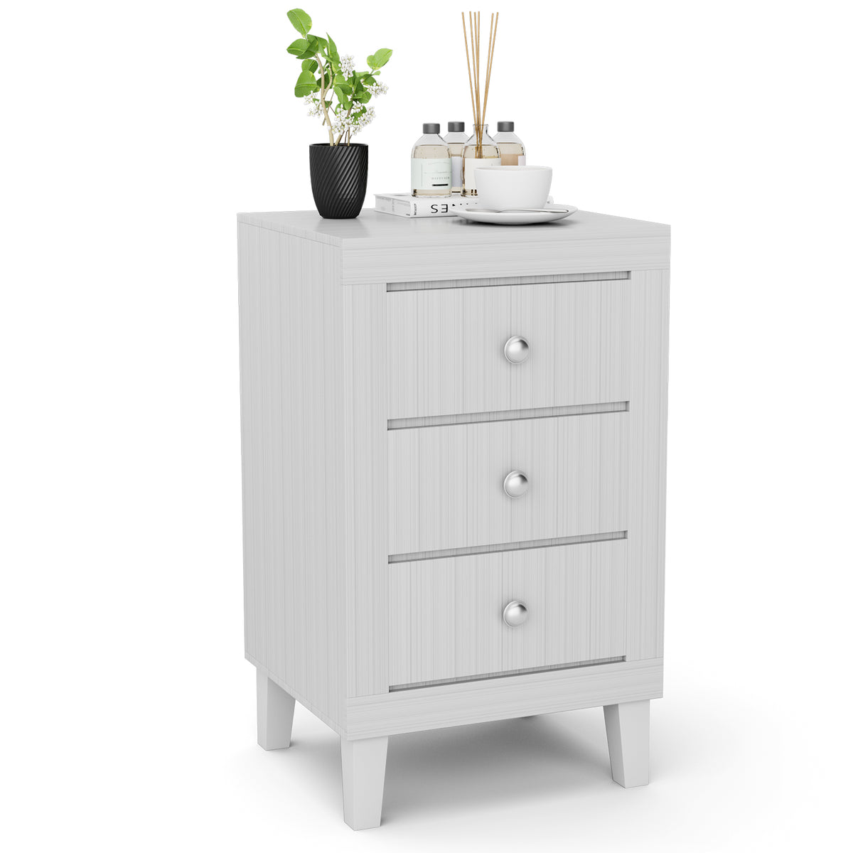 Modern Nightstand with 3 Drawers for Bedroom Living Room-White-Nightstands-DECOROLALA