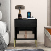 Modern Nightstand with Charging Station-Black-Nightstands-DECOROLALA