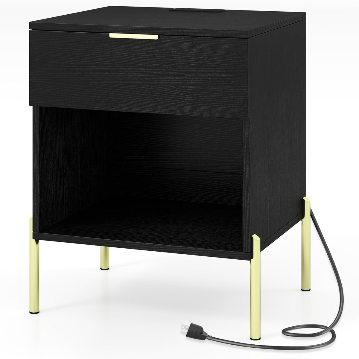 Modern Nightstand with Charging Station-Black-Nightstands-DECOROLALA