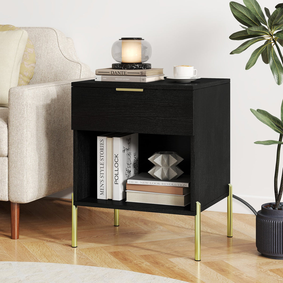 Modern Nightstand with Charging Station-Black-Nightstands-DECOROLALA