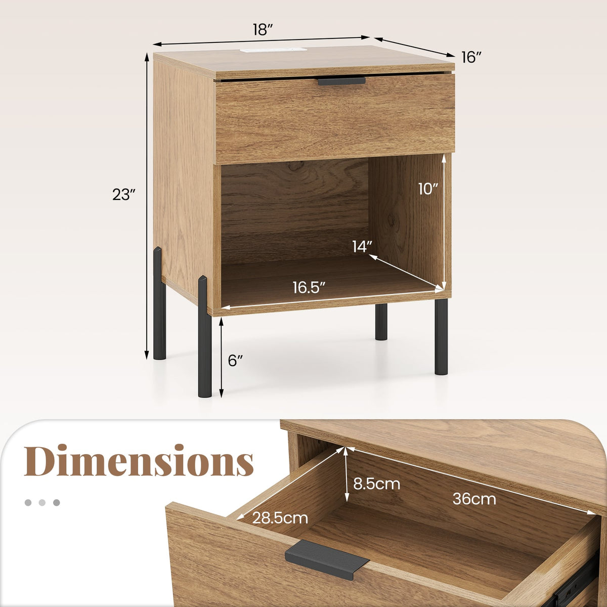 Modern Nightstand with Charging Station-Natural-Nightstands-DECOROLALA