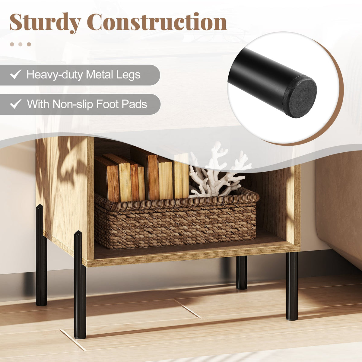 Modern Nightstand with Charging Station-Natural-Nightstands-DECOROLALA
