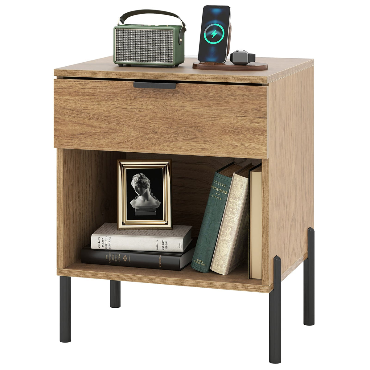 Modern Nightstand with Charging Station-Natural-Nightstands-DECOROLALA