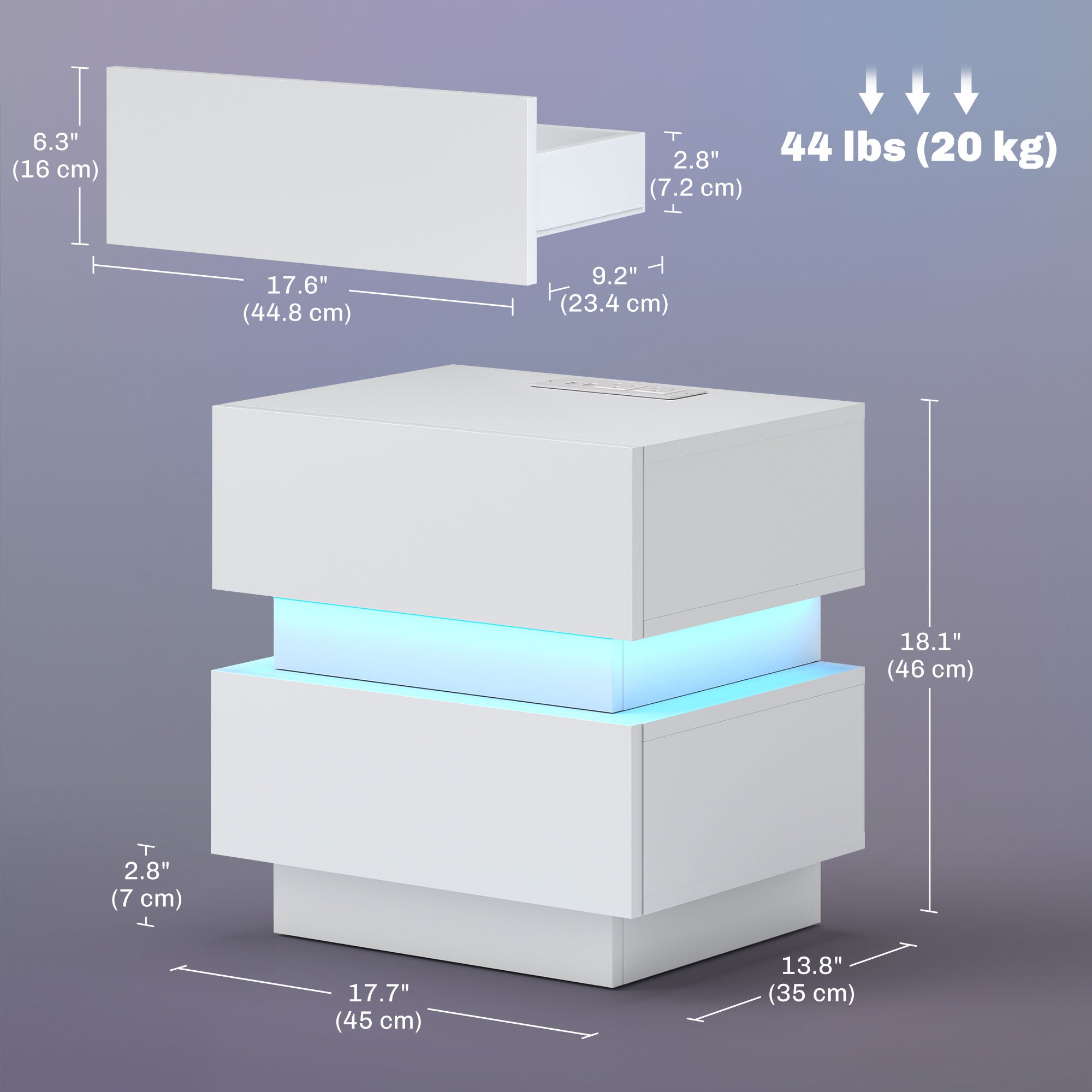 Modern Nightstand with Charging Station and RGB LED - White-Home Furnishings > Bedroom Furniture > Bedside Tables-DECOROLALA