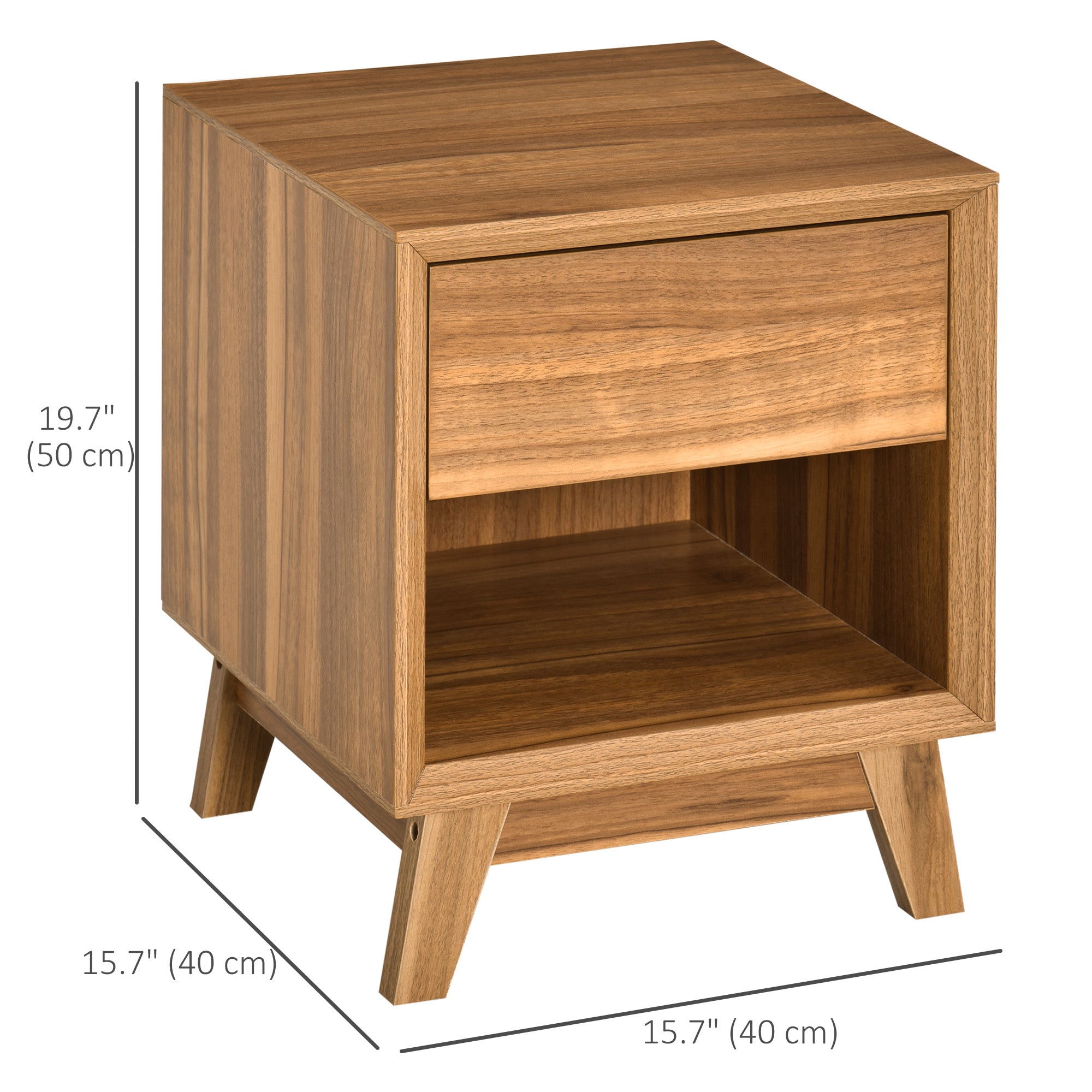 Modern Nightstand with Drawer and Shelf - Walnut Brown-Home Furnishings > Bedroom Furniture > Bedside Tables-DECOROLALA