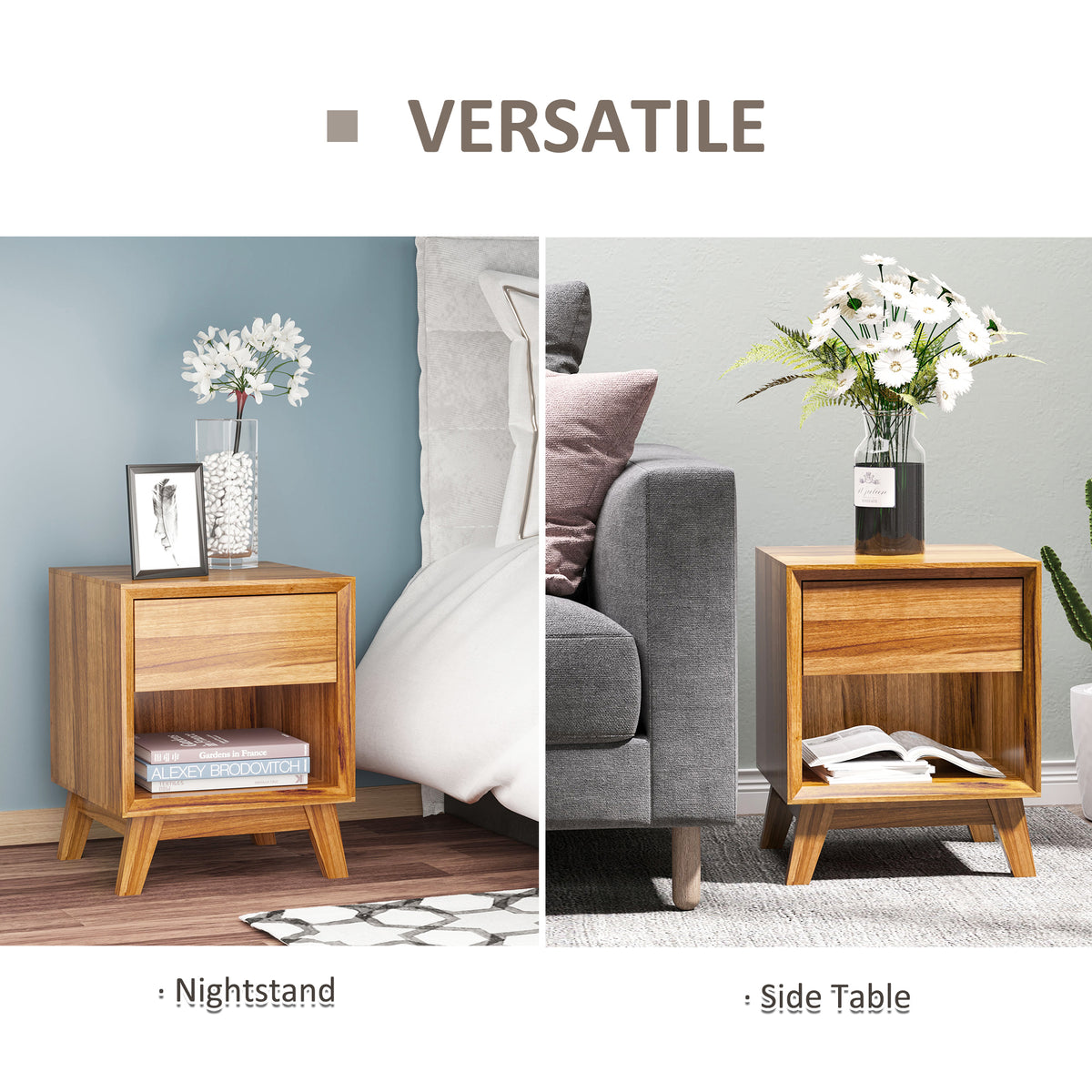 Modern Nightstand with Drawer and Shelf - Walnut Brown-Home Furnishings > Bedroom Furniture > Bedside Tables-DECOROLALA