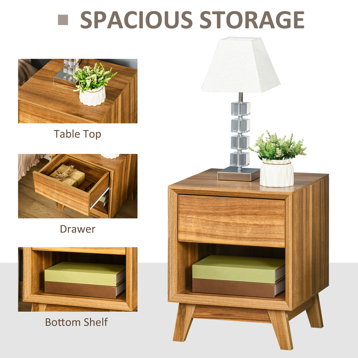 Modern Nightstand with Drawer and Shelf - Walnut Brown-Home Furnishings > Bedroom Furniture > Bedside Tables-DECOROLALA