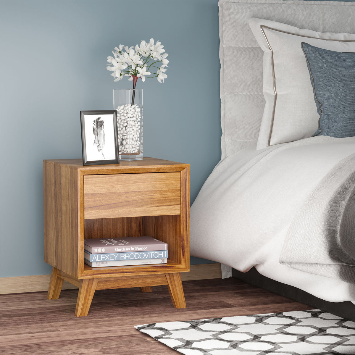 Modern Nightstand with Drawer and Shelf - Walnut Brown-Home Furnishings > Bedroom Furniture > Bedside Tables-DECOROLALA