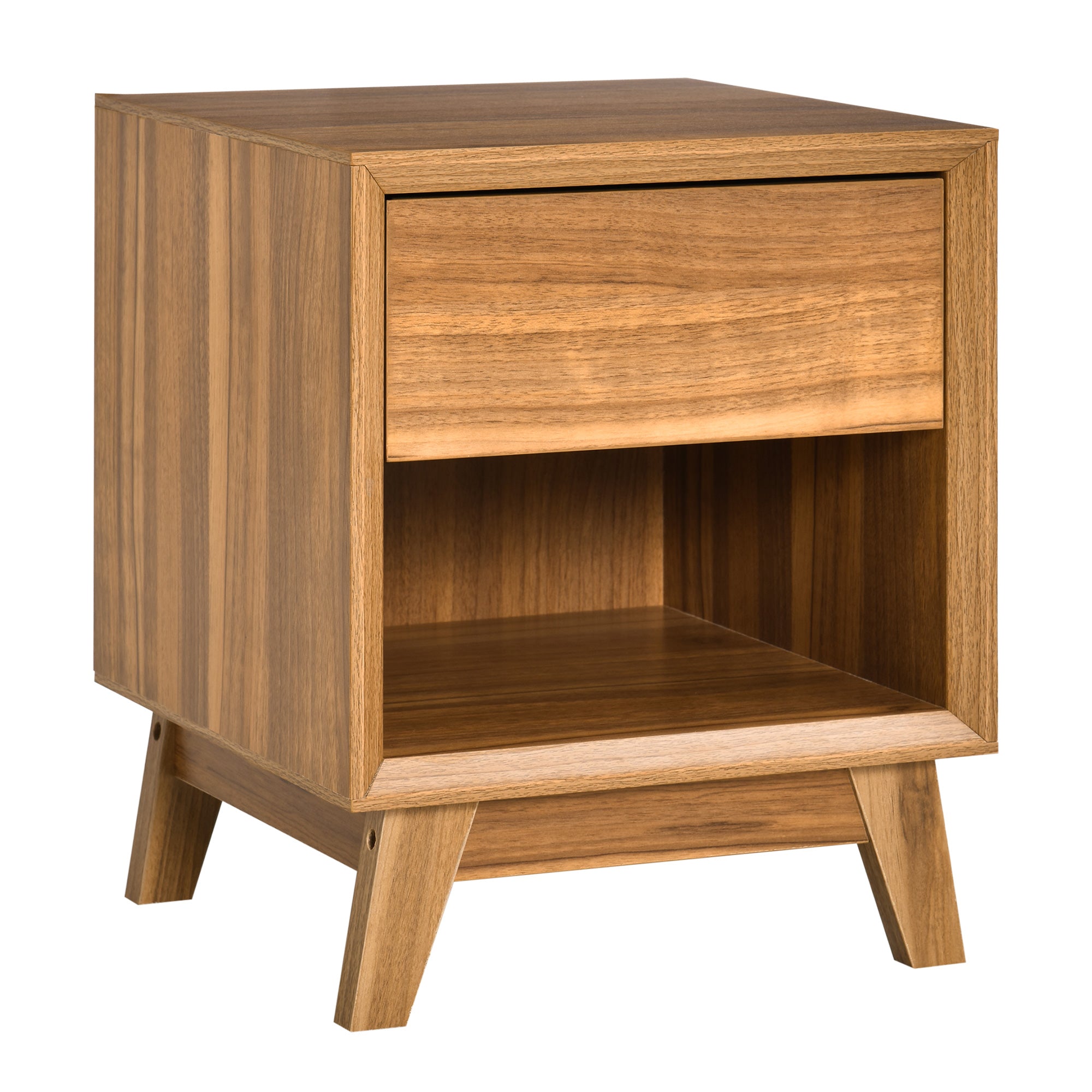 Modern Nightstand with Drawer and Shelf - Walnut Brown-Home Furnishings > Bedroom Furniture > Bedside Tables-DECOROLALA