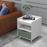Modern Nightstand with LED Lights Sliding Drawer and Open Compartment-White-Nightstands-DECOROLALA
