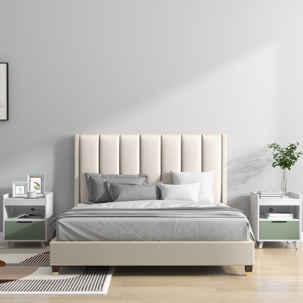 Modern Nightstand with LED Lights Sliding Drawer and Open Compartment-White-Nightstands-DECOROLALA
