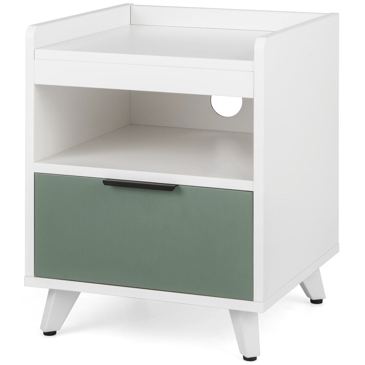Modern Nightstand with LED Lights Sliding Drawer and Open Compartment-White-Nightstands-DECOROLALA