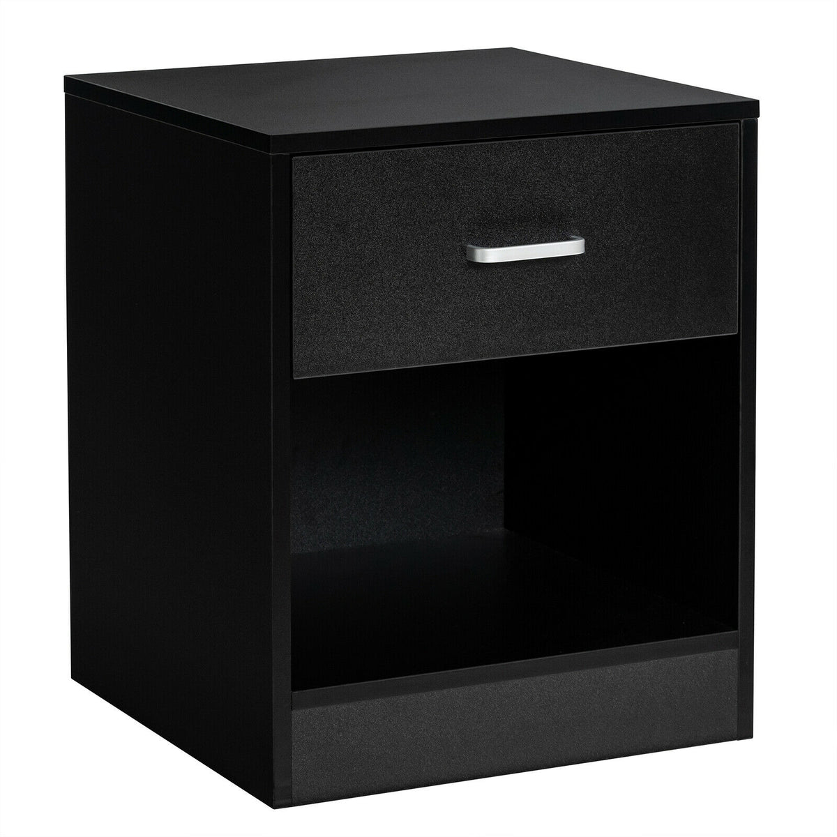 Modern Nightstand with Storage Drawer and Cabinet-Black-Nightstands-DECOROLALA