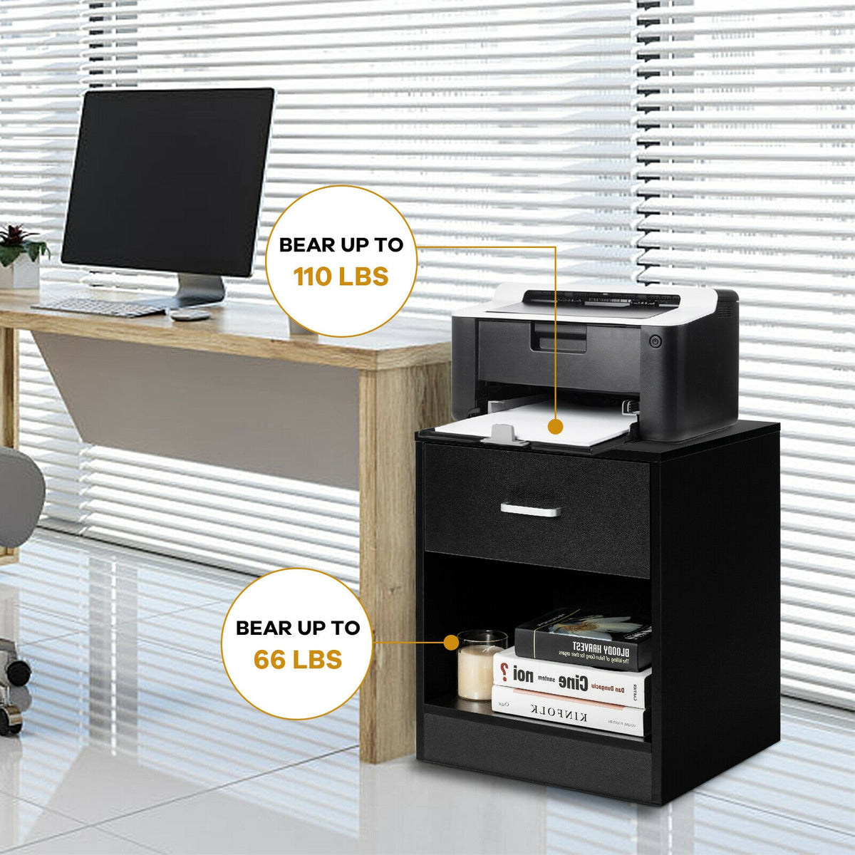 Modern Nightstand with Storage Drawer and Cabinet-Black-Nightstands-DECOROLALA