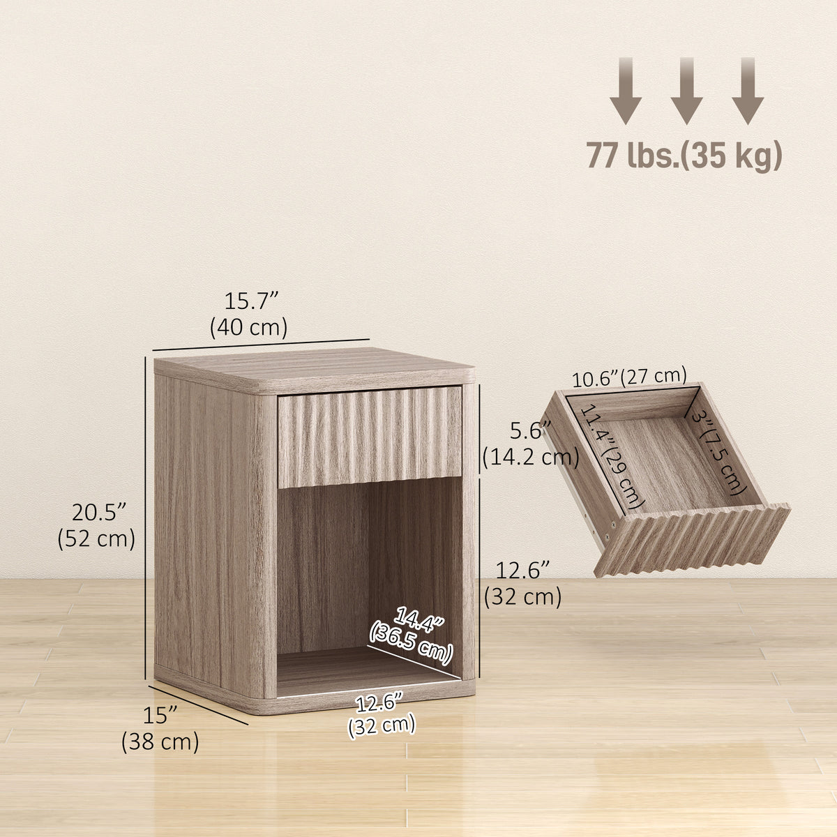 Modern Nightstands Set of 2 - Grey Fluted Bedside Tables-Home Furnishings > Bedroom Furniture > Bedside Tables-DECOROLALA