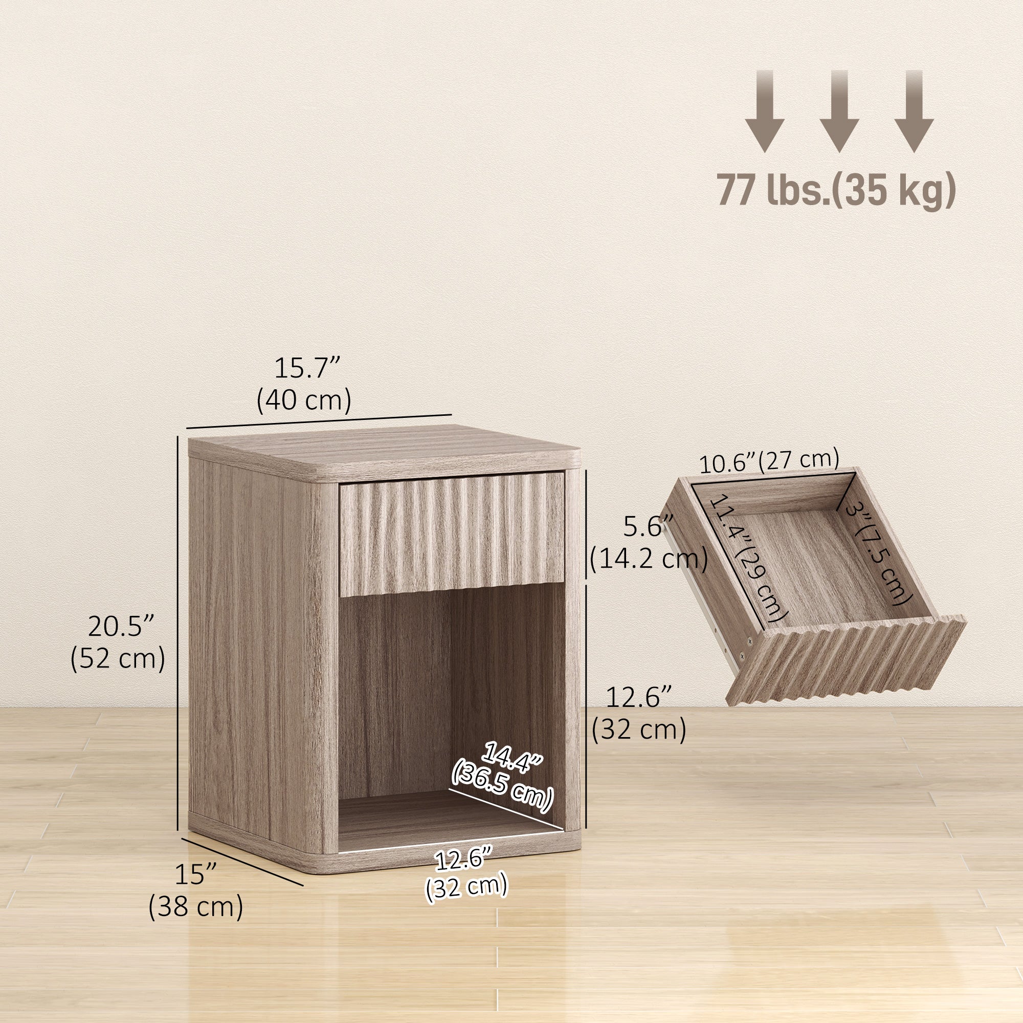 Modern Nightstands Set of 2 - Grey Fluted Bedside Tables-Home Furnishings > Bedroom Furniture > Bedside Tables-DECOROLALA