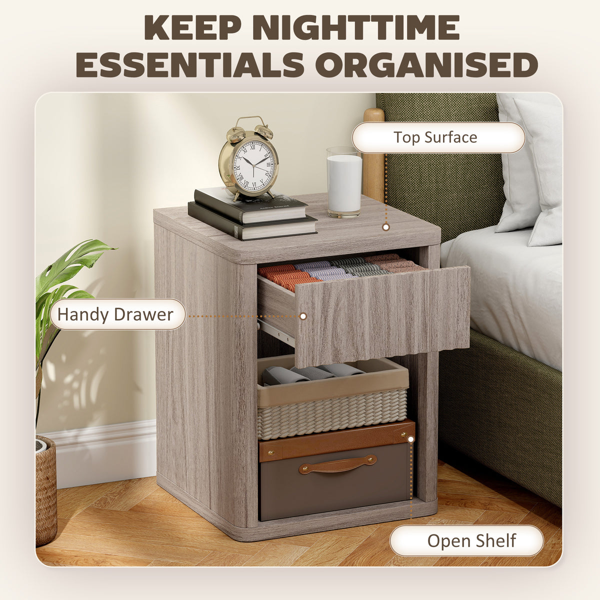 Modern Nightstands Set of 2 - Grey Fluted Bedside Tables-Home Furnishings > Bedroom Furniture > Bedside Tables-DECOROLALA