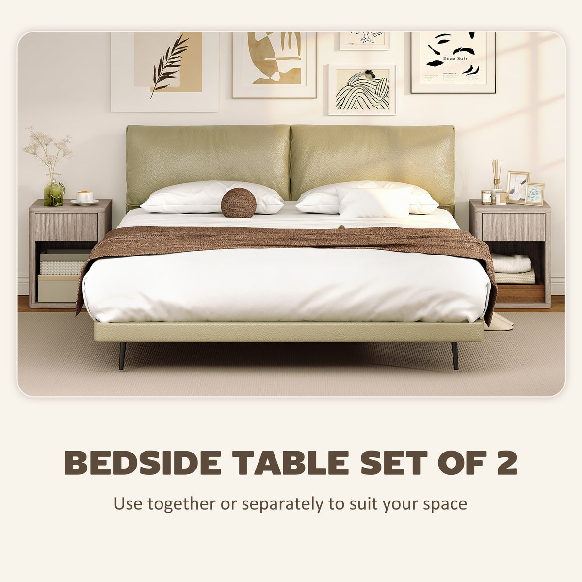 Modern Nightstands Set of 2 - Grey Fluted Bedside Tables-Home Furnishings > Bedroom Furniture > Bedside Tables-DECOROLALA