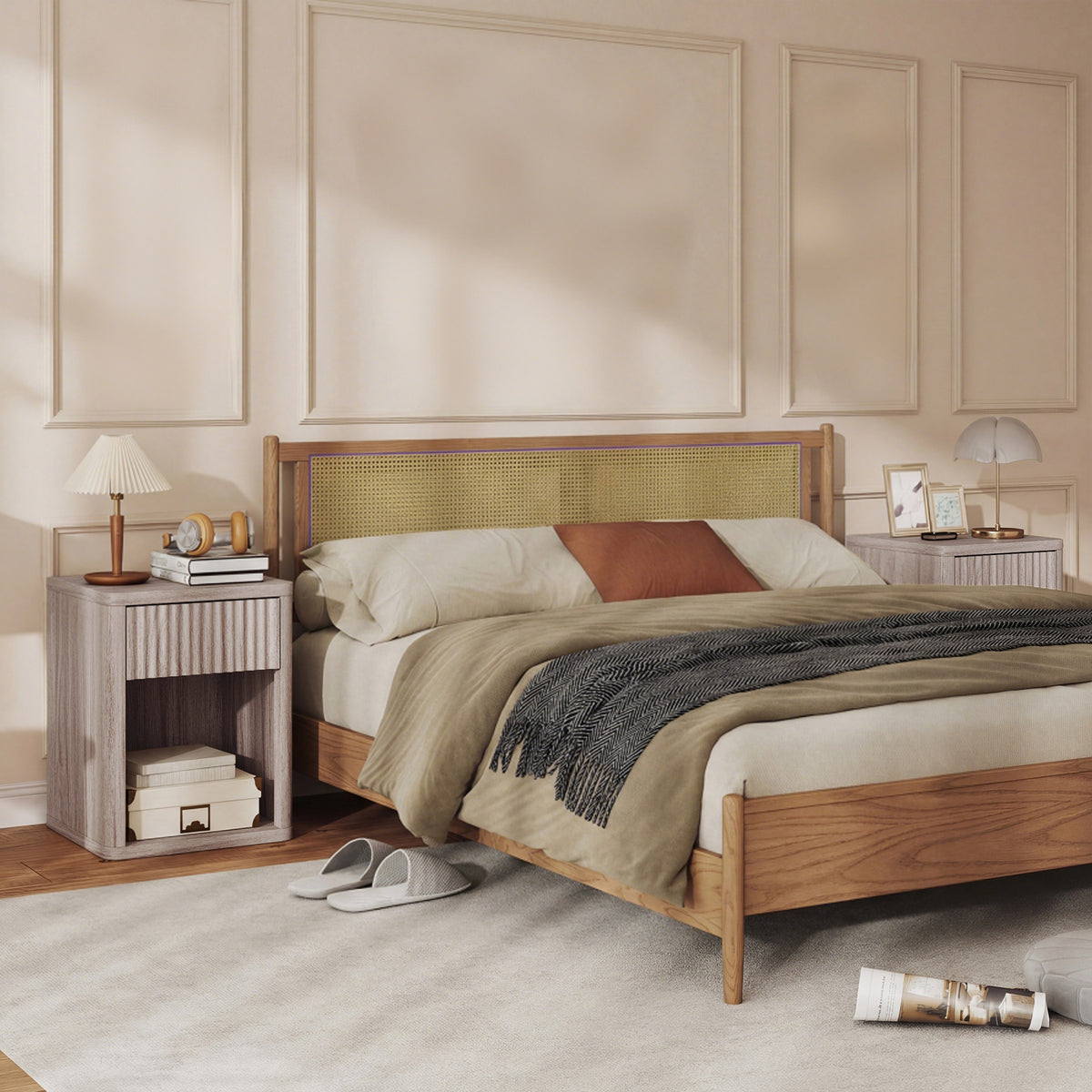 Modern Nightstands Set of 2 - Grey Fluted Bedside Tables-Home Furnishings > Bedroom Furniture > Bedside Tables-DECOROLALA