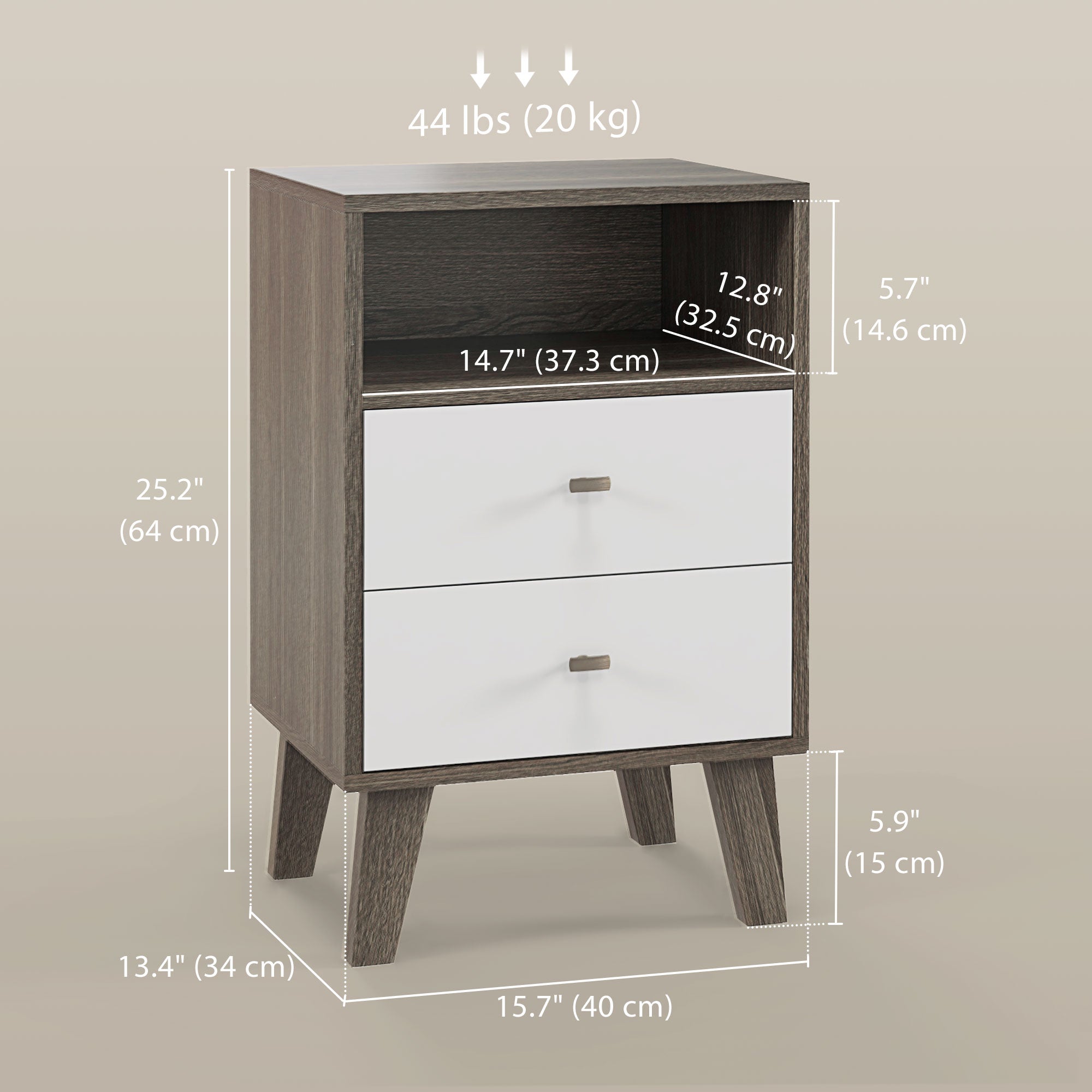 Modern Nightstands Set of 2 - Grey with 2 Drawers-Home Furnishings > Bedroom Furniture > Bedside Tables-DECOROLALA