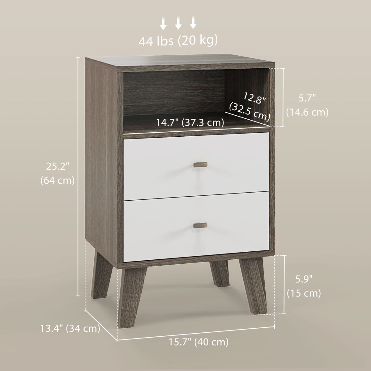 Modern Nightstands Set of 2 - Grey with 2 Drawers-Nightstands-DECOROLALA