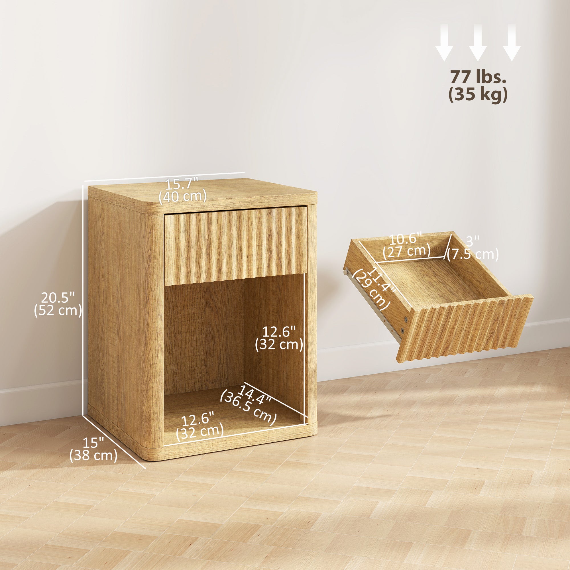 Modern Nightstands Set of 2 - Oak Bedside Tables with Drawer-Home Furnishings > Bedroom Furniture > Bedside Tables-DECOROLALA